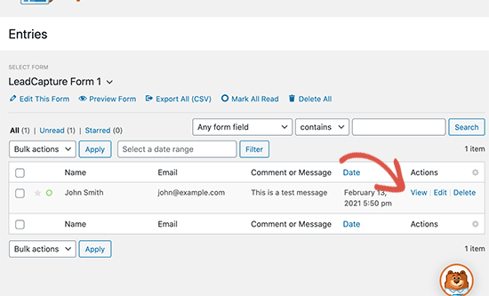 View an entry in WPForms