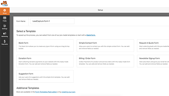 Creating a new form in WPForms