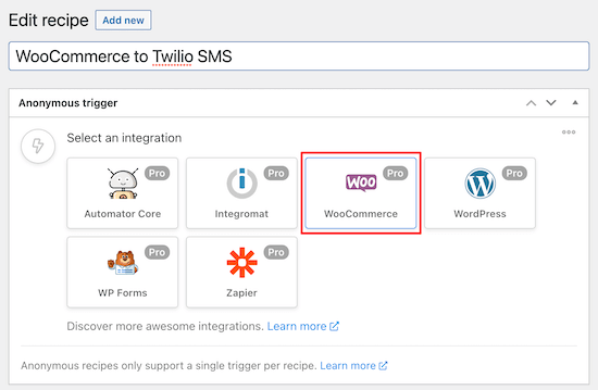 Select WooCommerce integration