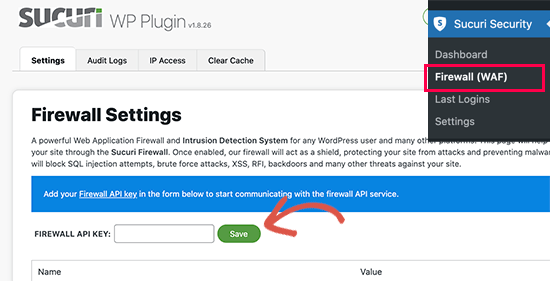 Sucuri WAF API key