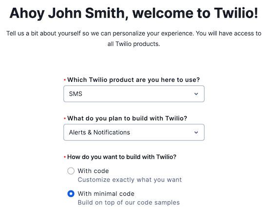 Twilio sign up information