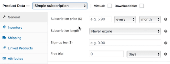 WooCommerce subscription options